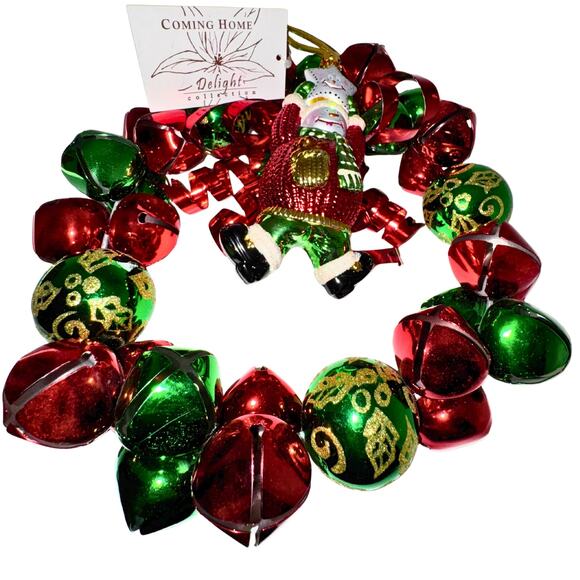 Jingle Bell Christmas Wreath with Snowman Ornament – Red & Green Metal Bells - Picture 8 of 10